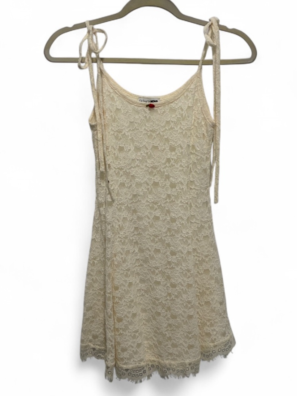 Fashion Nova Andrea Cream Lace Tie Straps Mini Dress